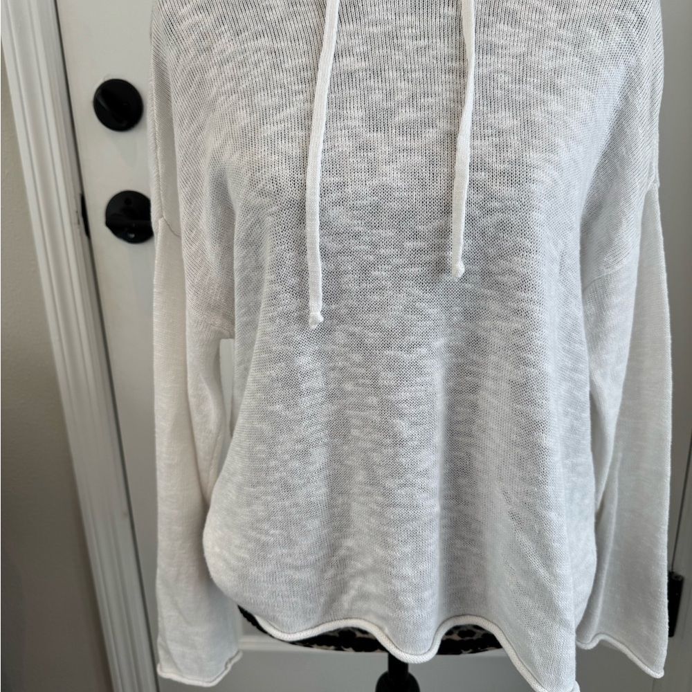 Eileen Fisher Organic White Cotton Linen SlubHooded Top XS